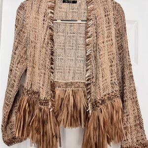 NIC+ZOE Women's Brown & Tan Fringe Cardigan